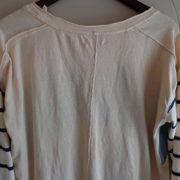 NWOT WE THE FREE Striped Puffy Long Sleeve T-Shirt XS Blues/Natural Raw Edges - Picture 5 of 15